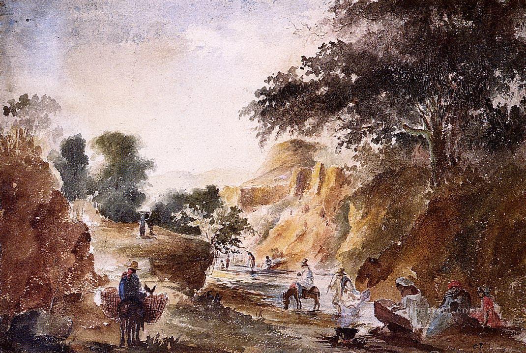 川沿いの人物のある風景 カミーユ・ピサロ油絵
